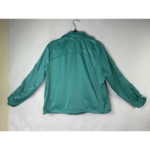 Chicos Collection Size XL (3) Teal Turquoise Full Zip Windbreaker Jacket Shiny - Picture 5 of 11